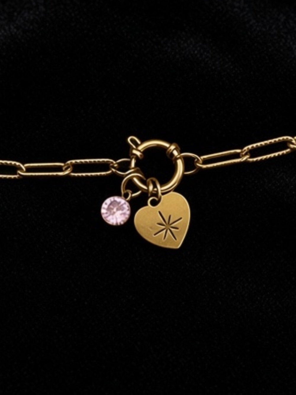 Brass Gold-Tone Stainless Steel Paperclip Charm Bracelet